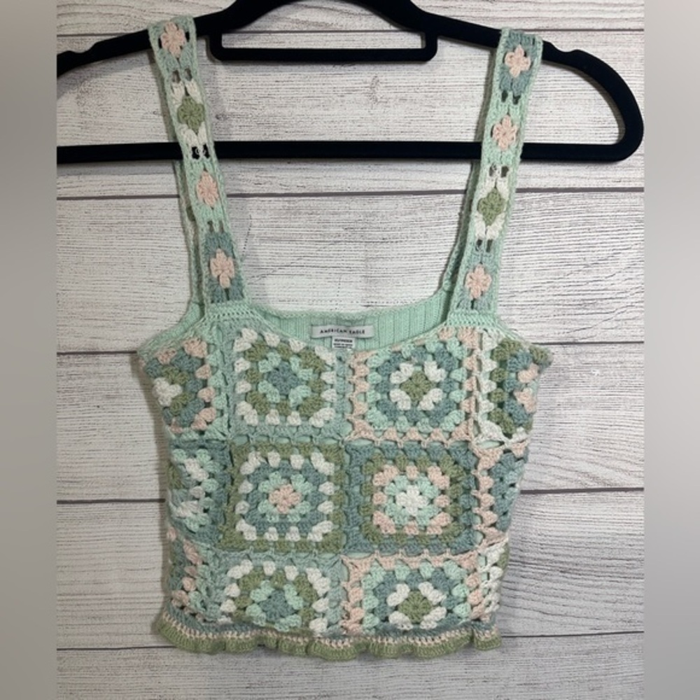 American Eagle Womens Croceht Lined Cropped Tank Green SIze XS Petite Boho